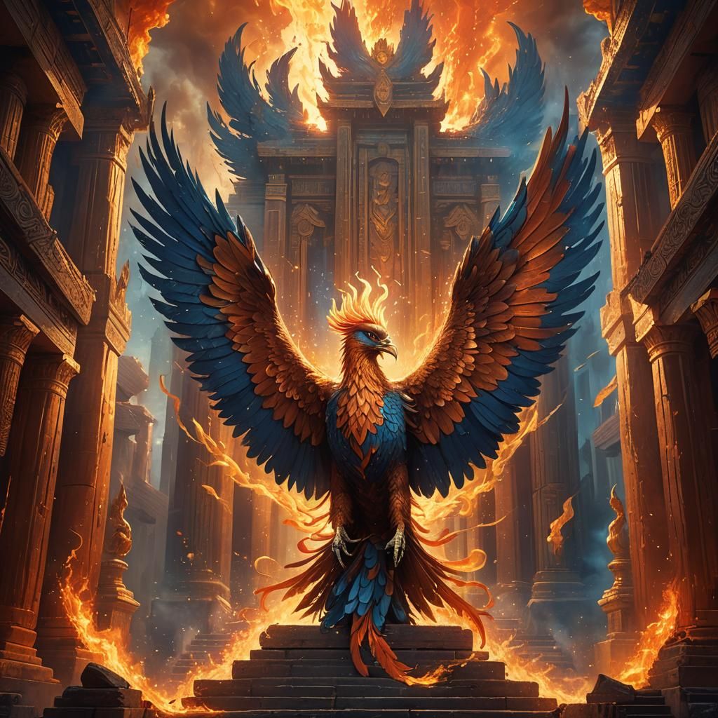 Phoenix Rising in Ancient Temple: Concept Art