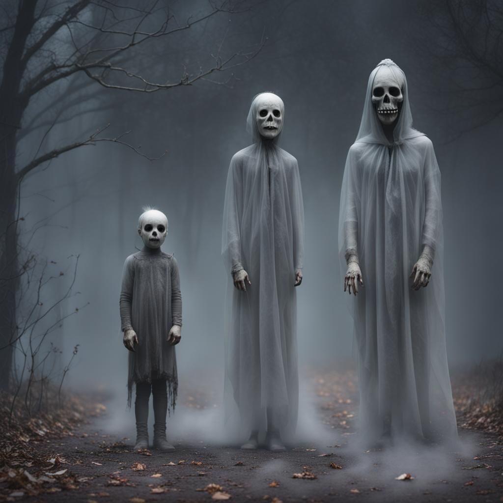 Creepy Halloween Figures in Fog