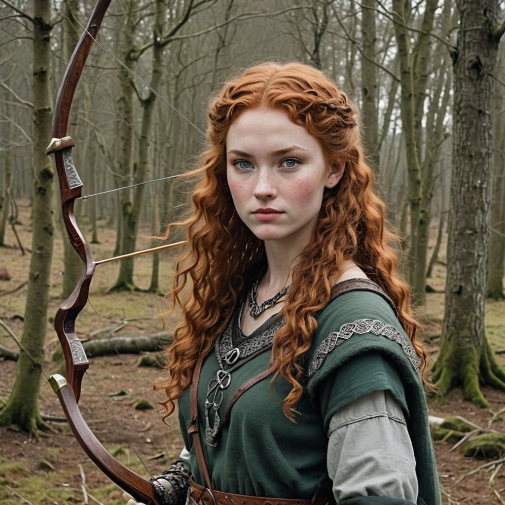 Norse Girl Archer Practicing Archery Outdoors