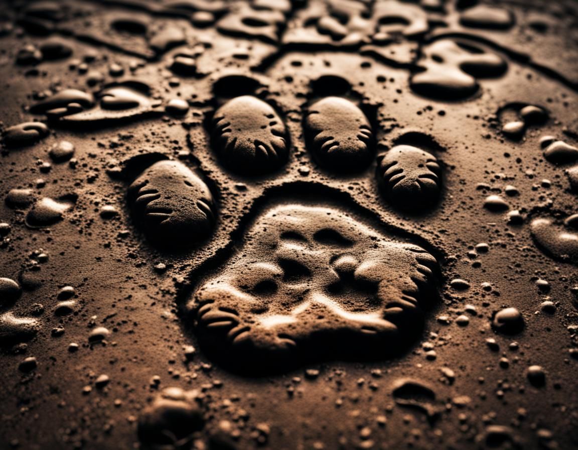 Hyperrealistic Muddy Cat Paw Print in HDR