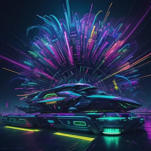 Cosmic Cyberpunk Rollercoaster Ride with Alien Family