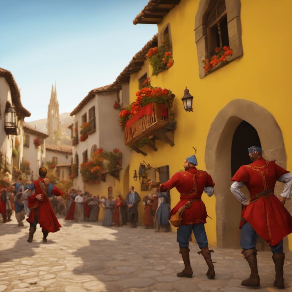 Spanish Medieval Village Fiesta: Detailed Matte Painting