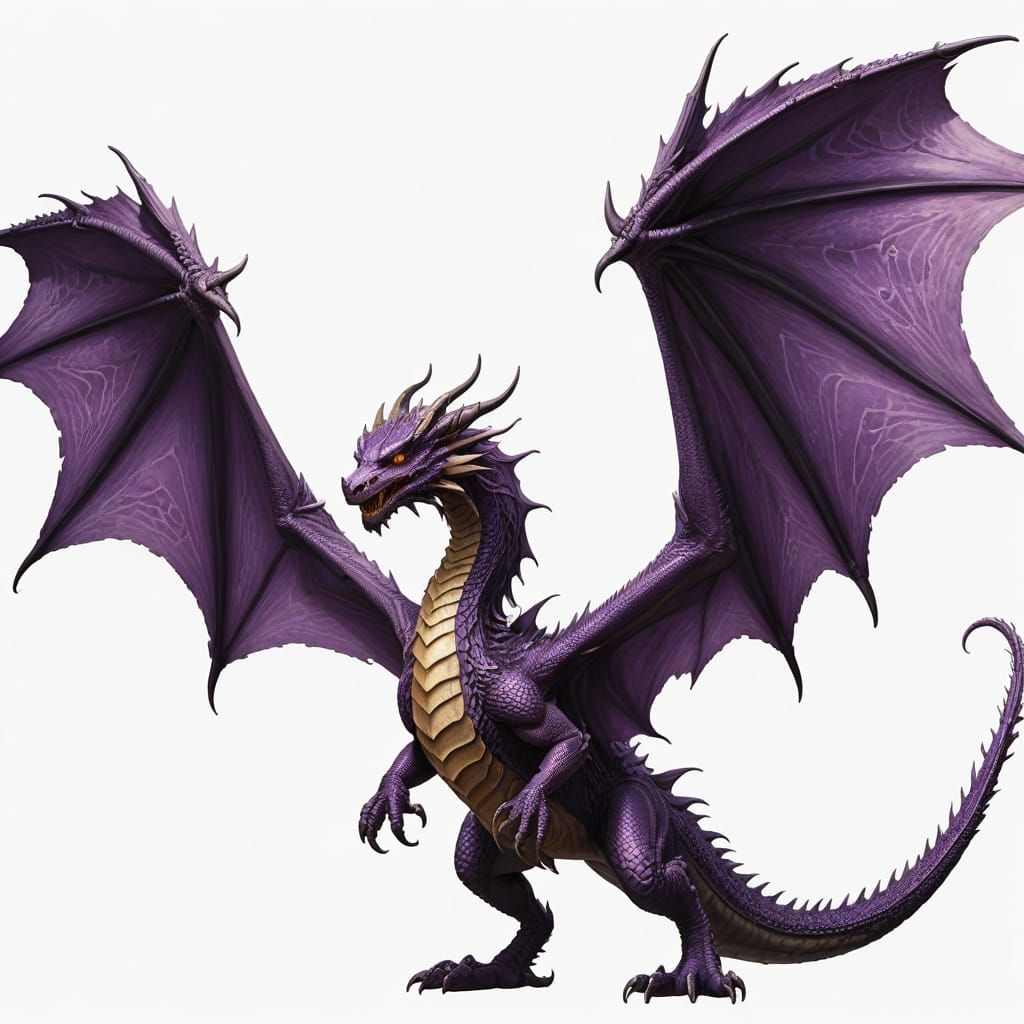 purple dragon with symmetrical body shape and extended wings...