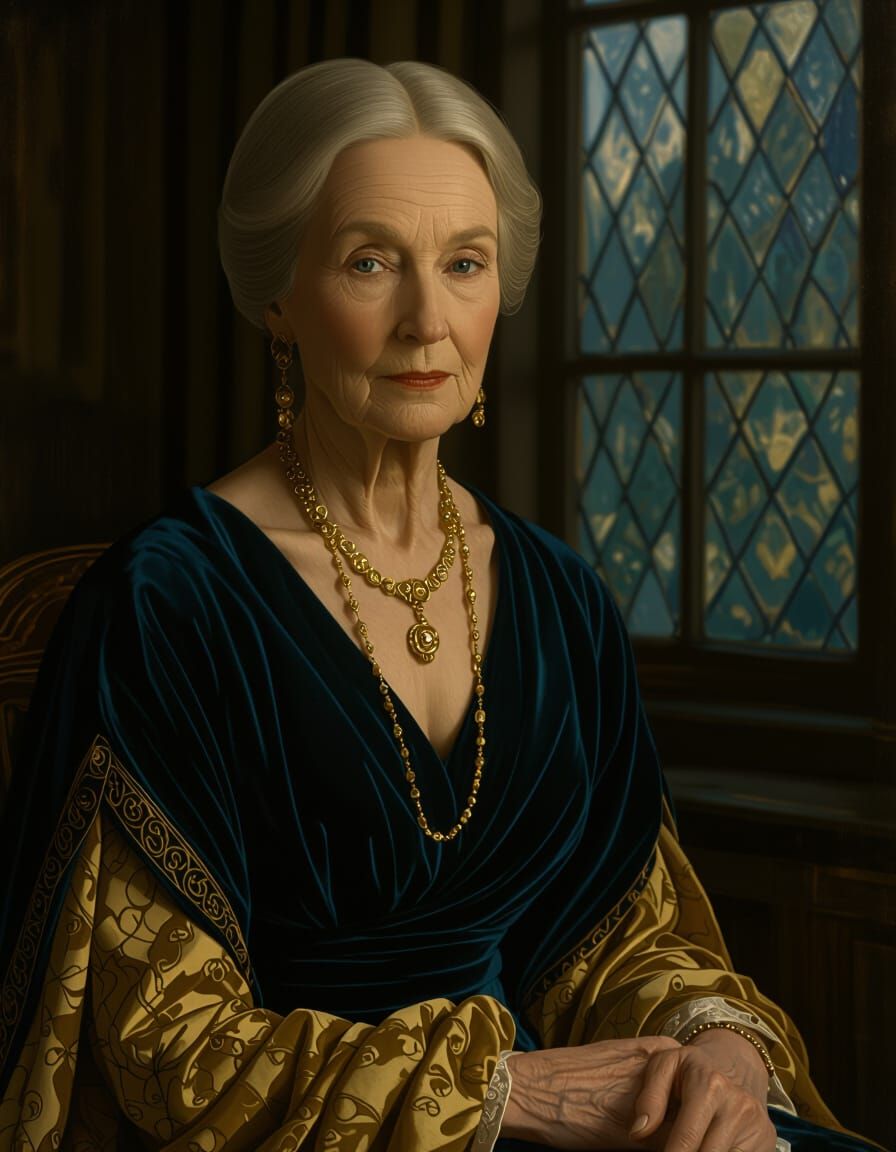 Elegant Elderly Woman with Gold Jewelry