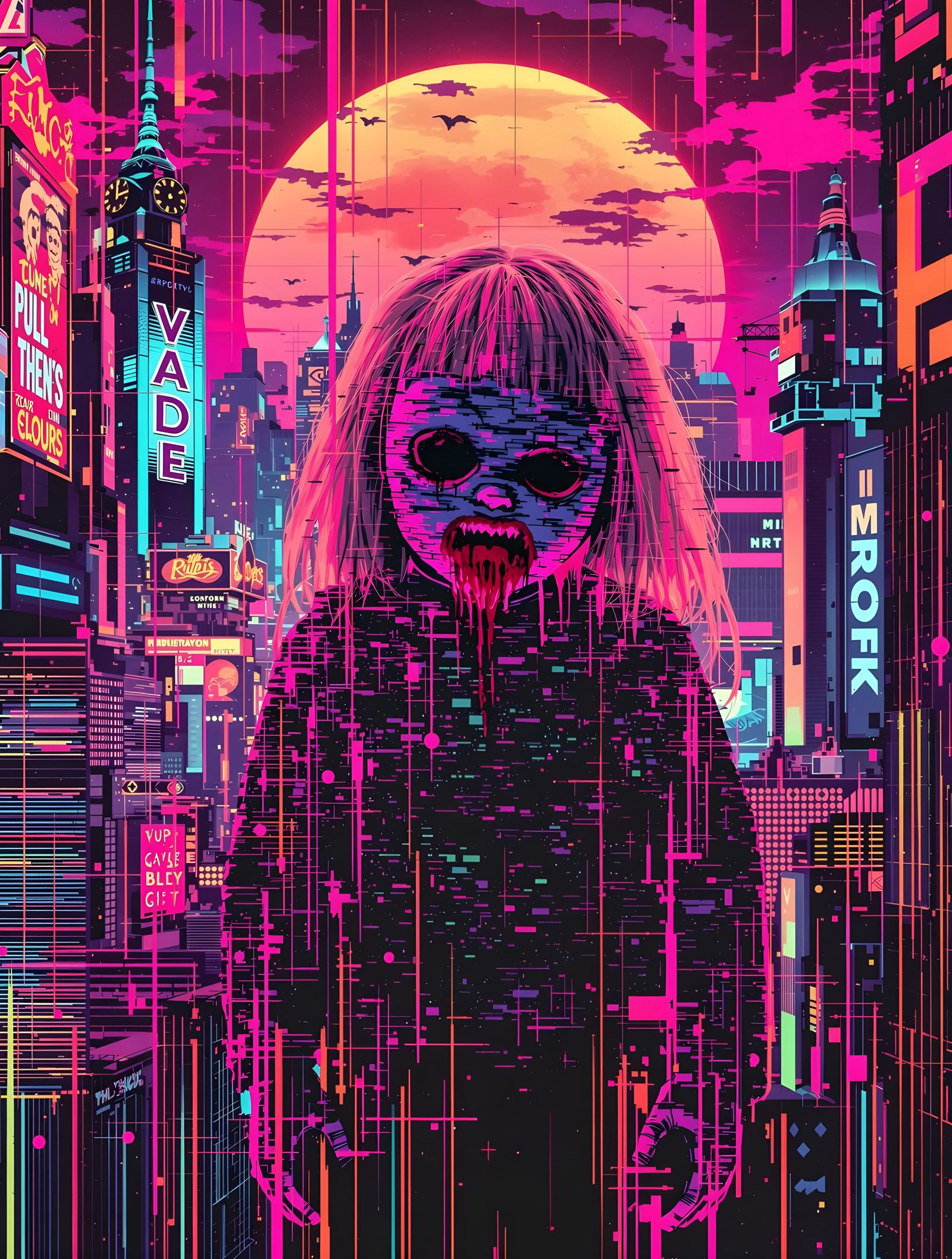 Corrupted VHS Doll in Dreamlike Glitch-Art Style