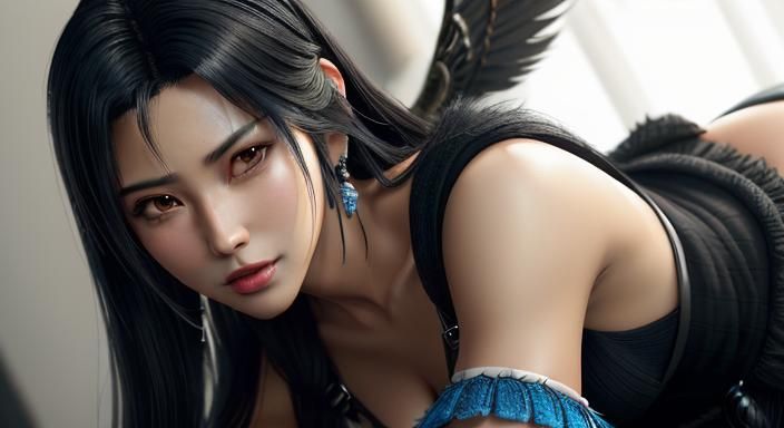 Intricate and Detailed (front close-up portrait) of beautiful Rinoa Heartily from Final Fantasy VIII