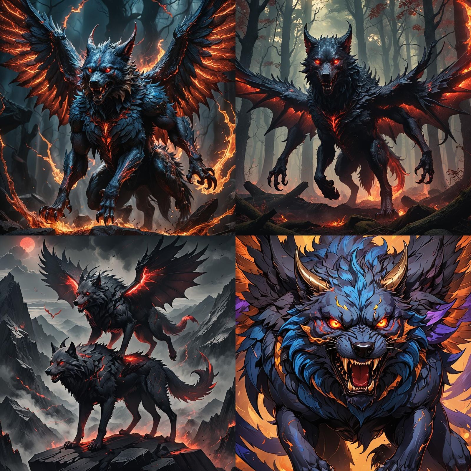 Demonic Winged Wolf in Anime Style