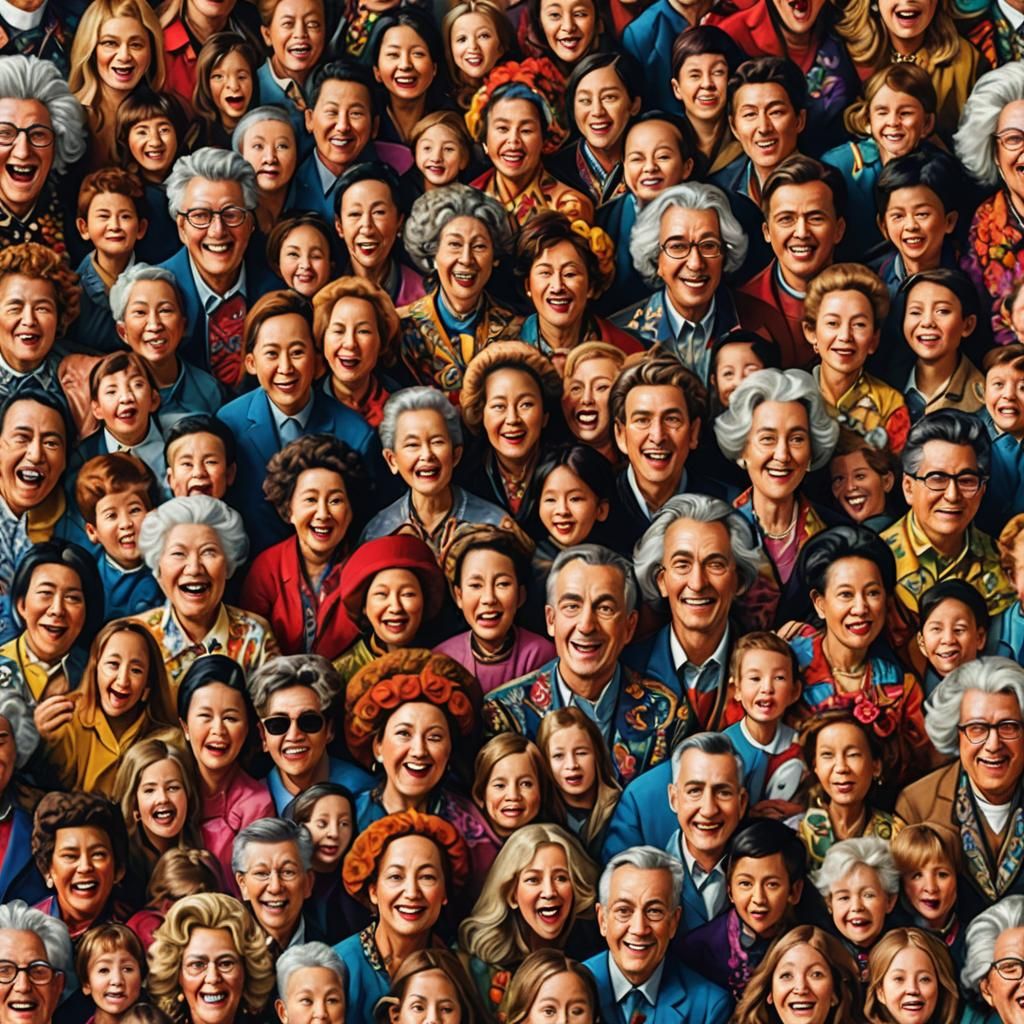 Hyperrealistic Maximalist Image of Happy and Unhappy Familie...