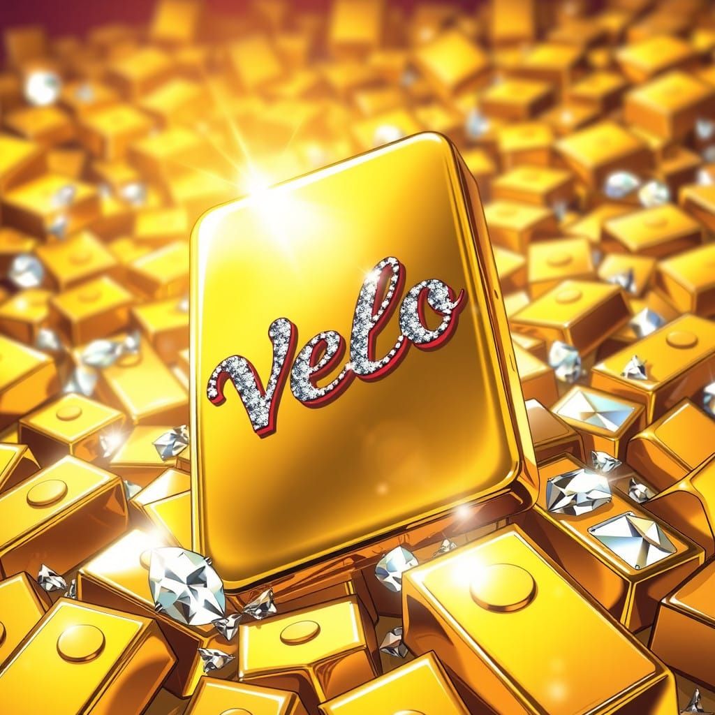 Luxurious Gold Bar with VELO in Diamonds, Anime Style