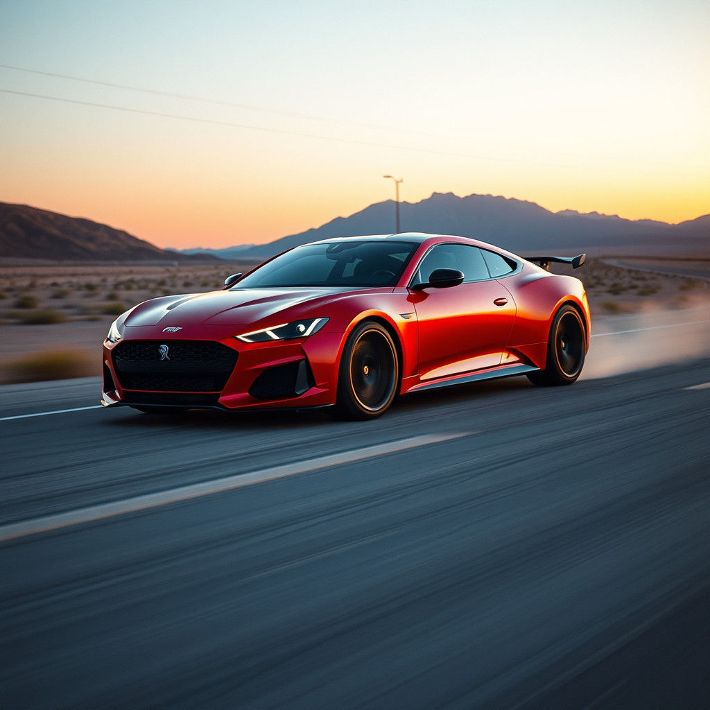 Peugeot Muscle Car Speeds Down Highway at Dusk