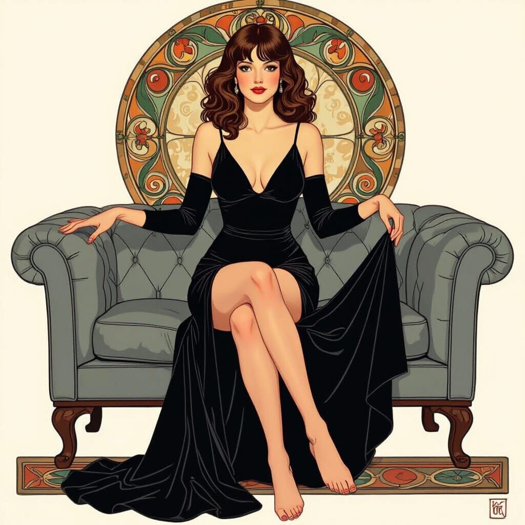 Woman on Sofa in Art Nouveau Style