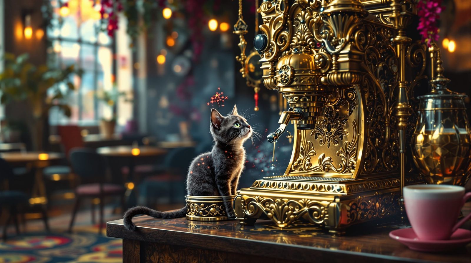 Ornate Cat Cafe in Abstract Surreal Style