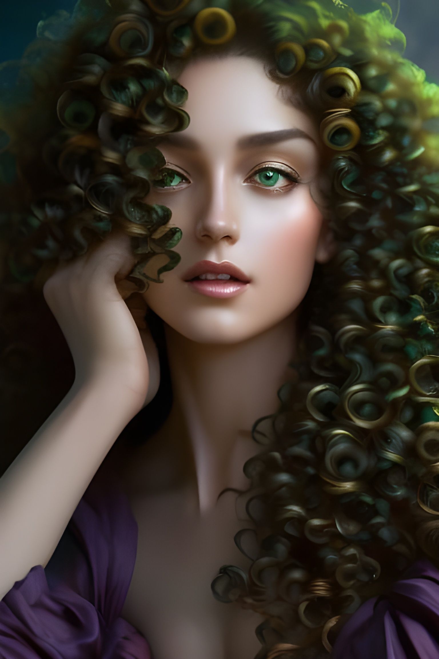Green-Eyed Woman Portrait in Hyperdetailed Style