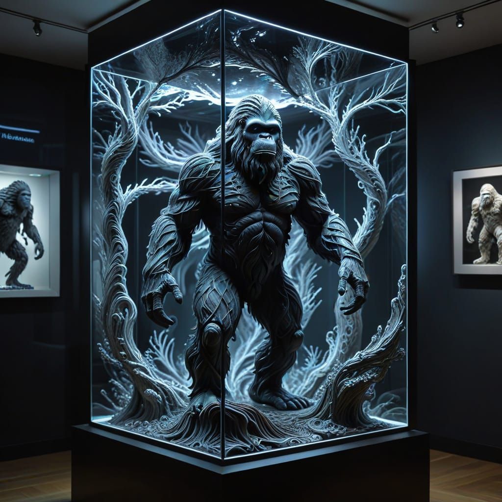 Sasquatch Inside A Displayed Glass Case In a Art Museum [Ver...