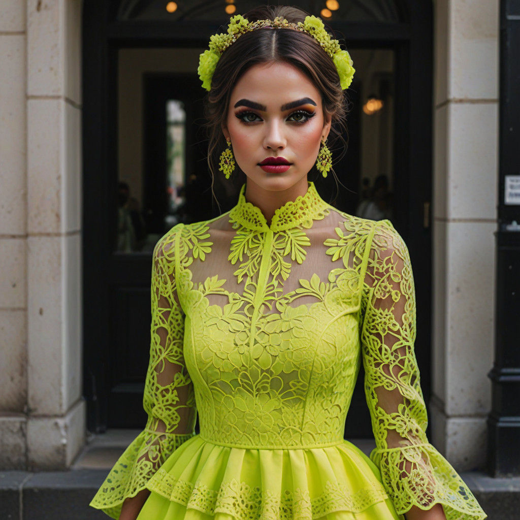 Girl in Neon Coloured Dress with Heavy Makeup