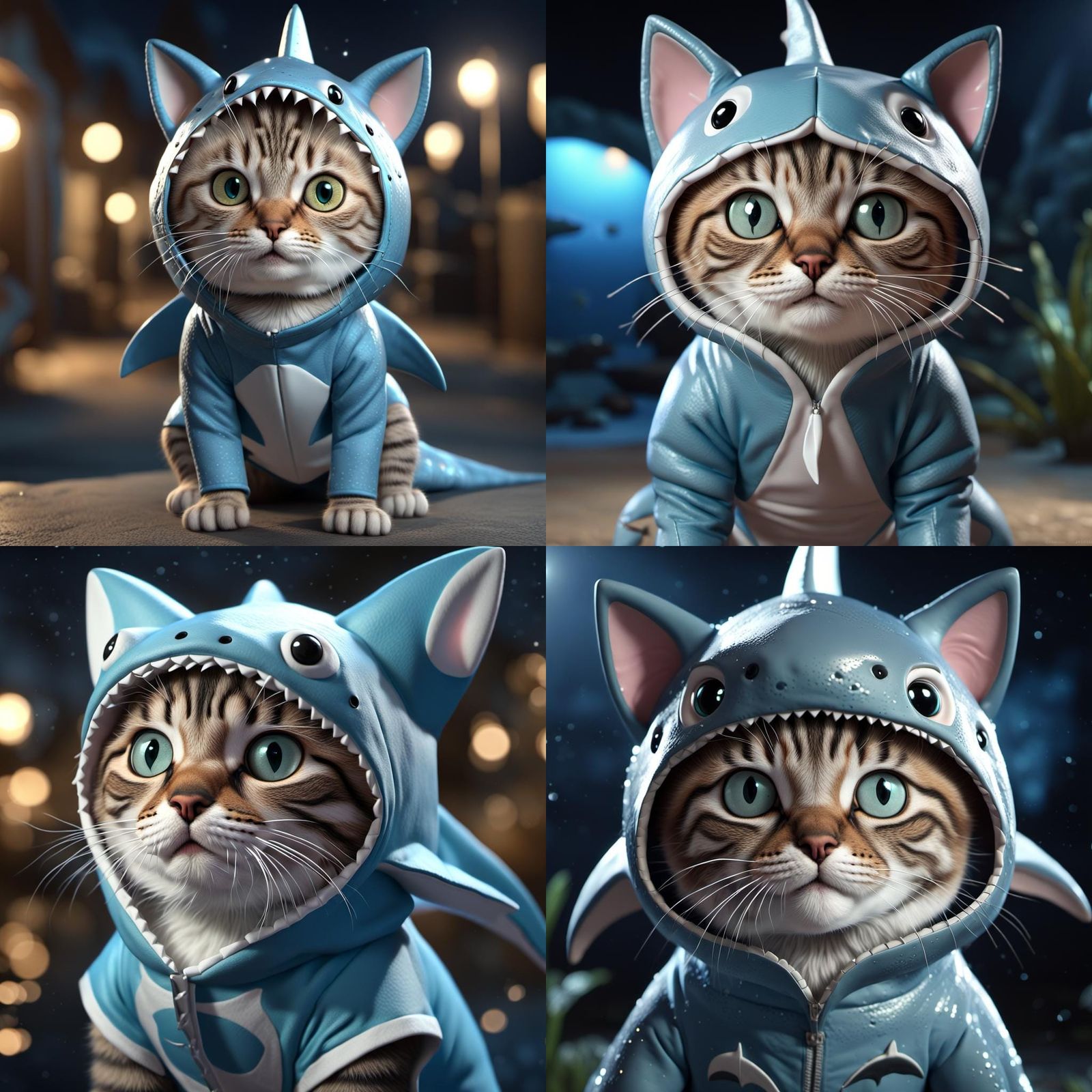 cute cat wearing a shark costume, gorgeous eyes