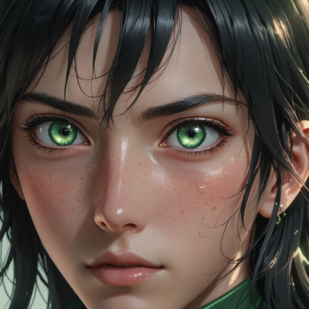 Androgynous Anime Portrait with Emerald Eyes