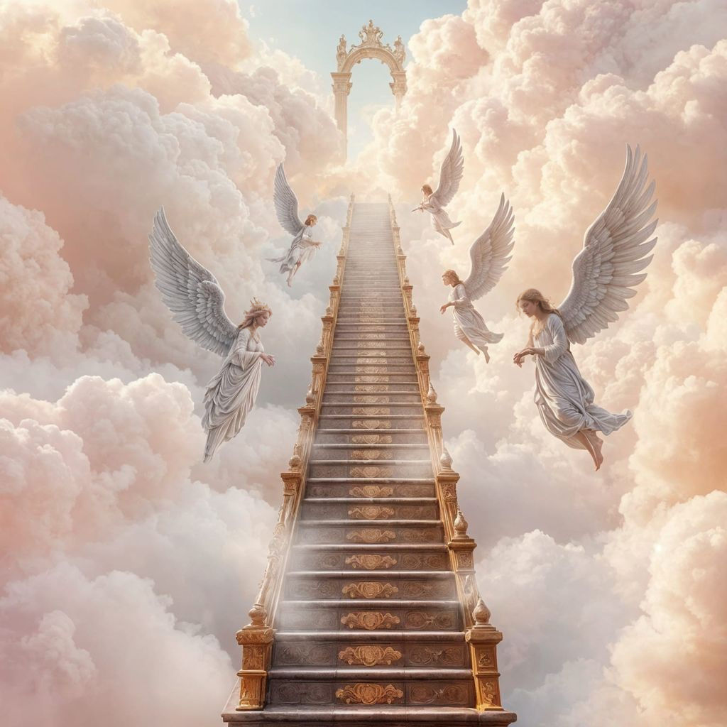 Ornate Staircase Ascending Into Heavenly Clouds