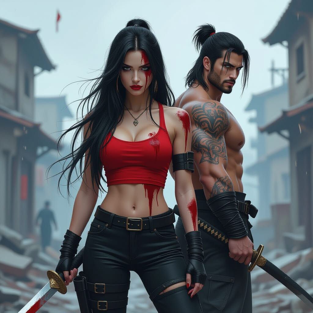 Demonic Warriors in Ruined City, Gritty Digital Art