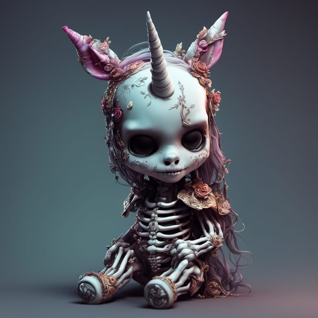 Day of the Dead Chibi Unicorn Skeleton