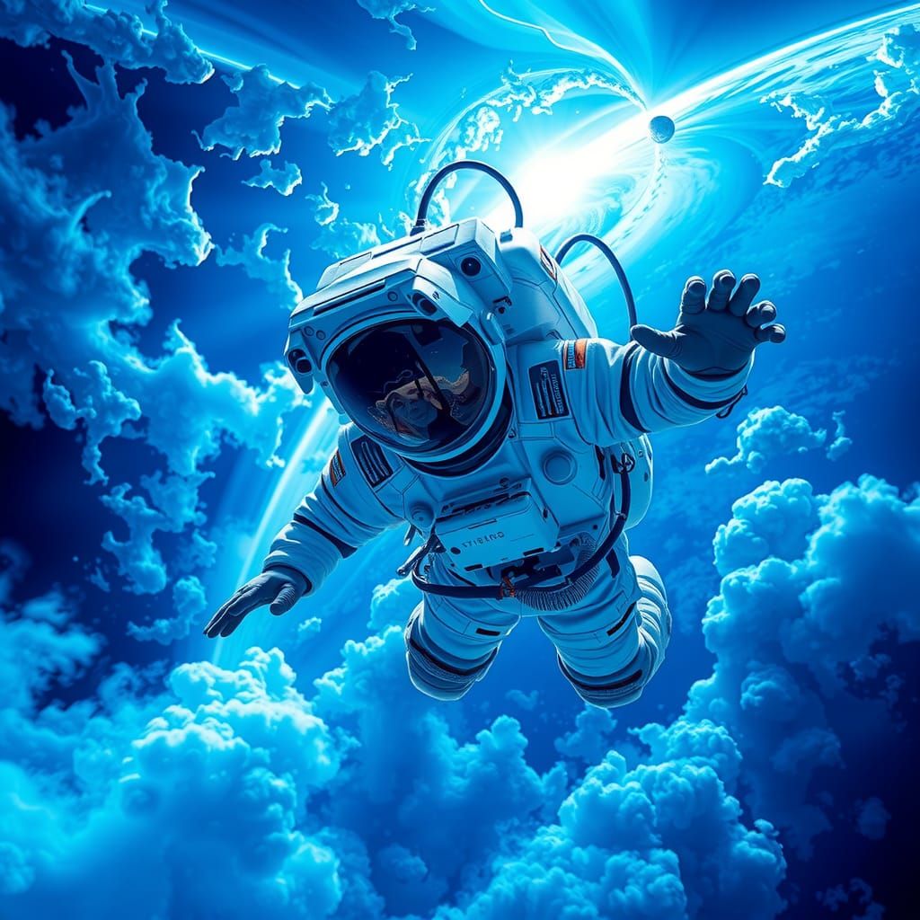 Astronaut Skydiving Through Fractal Atmosphere