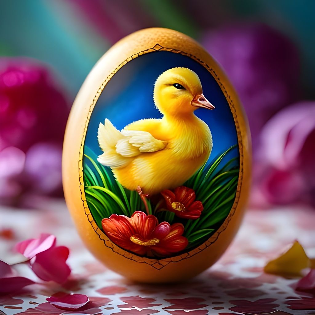 Vibrant Easter Egg Carving with 3D Duckling