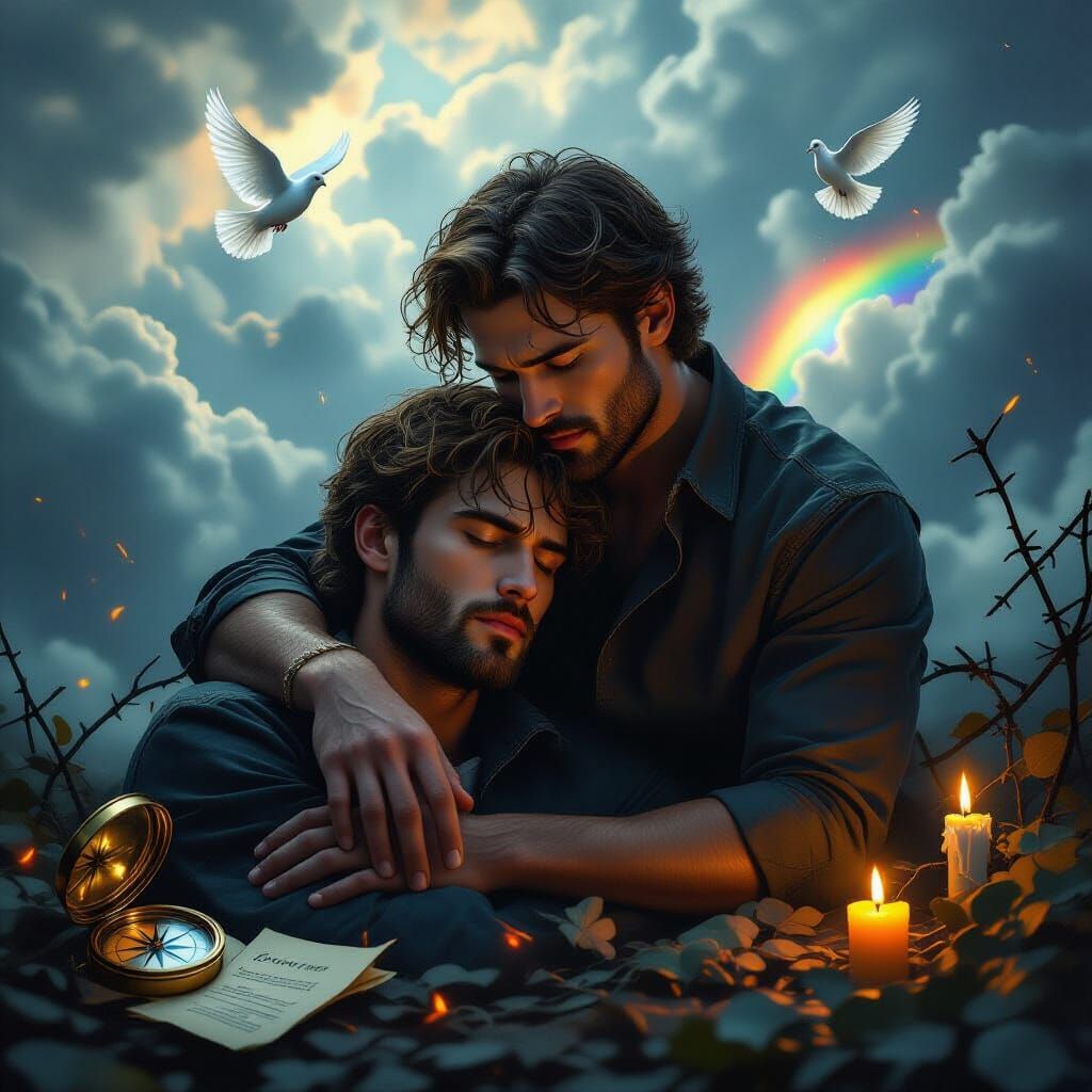 Sacred Love in Storm: Romantic Realism Oil Painting