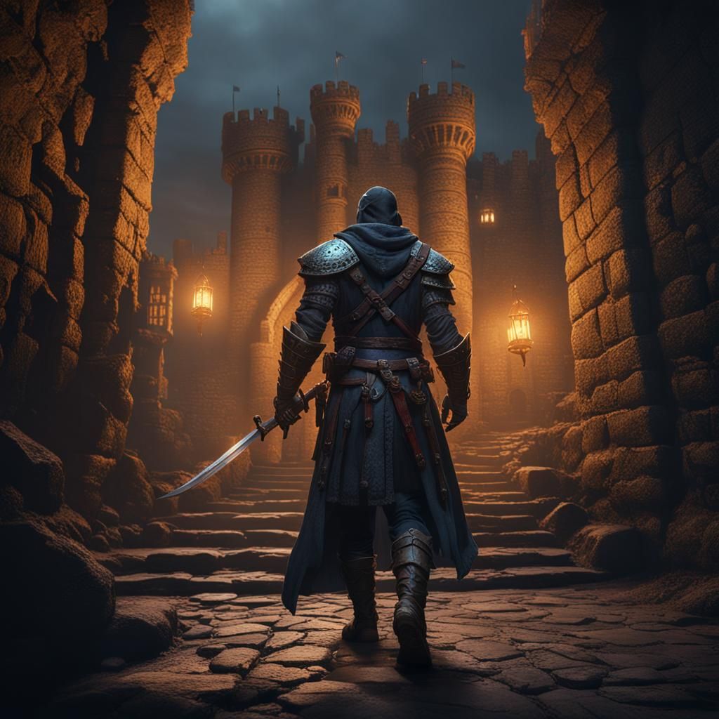 Warrior in Dim Castle: Fantasy Concept Art
