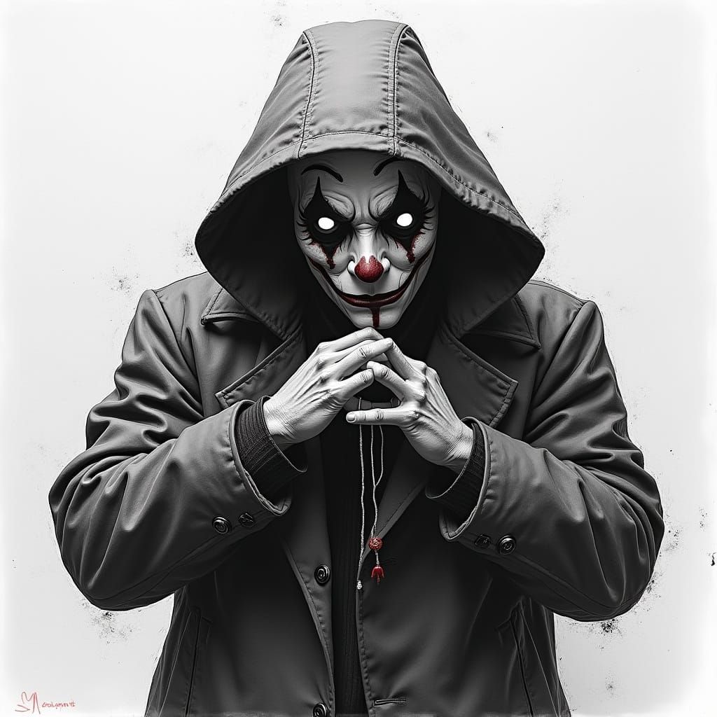 Masked Figure in Sin City Style Graphite Sketch