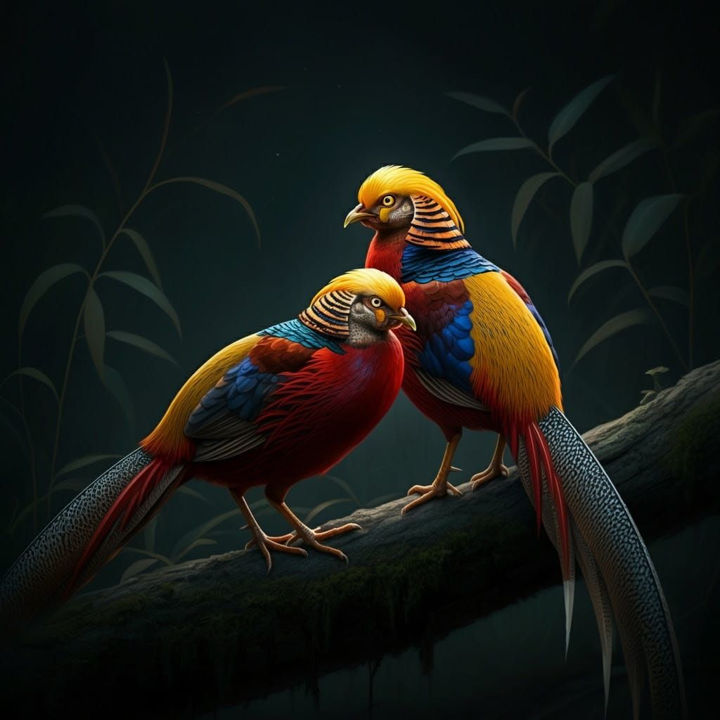 Male Golden Pheasant in Ethereal Nighttime Landscape