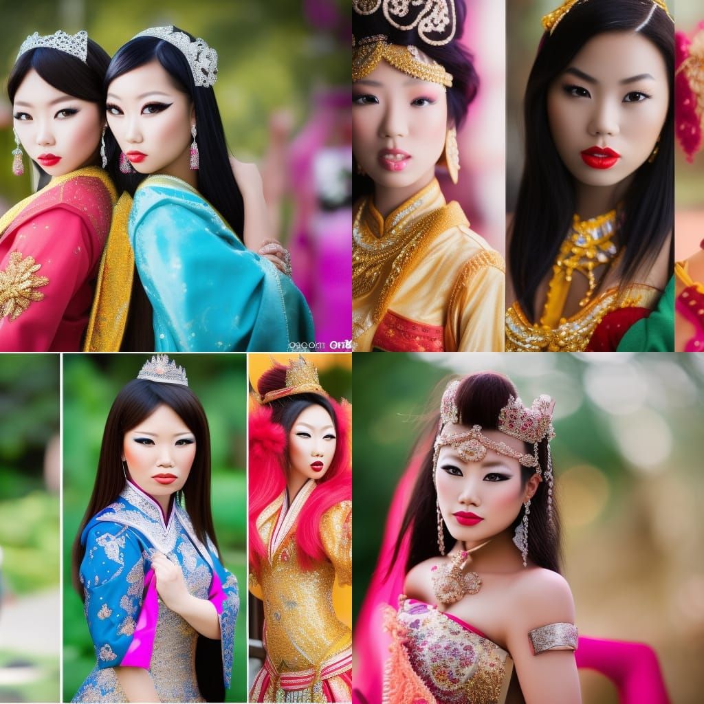 Realistic Asian Queens in Professional Photography Style