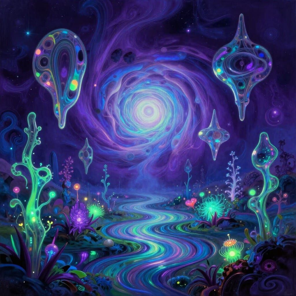 Dreamlike Landscape With Abstract Forms and Ethereal Glow