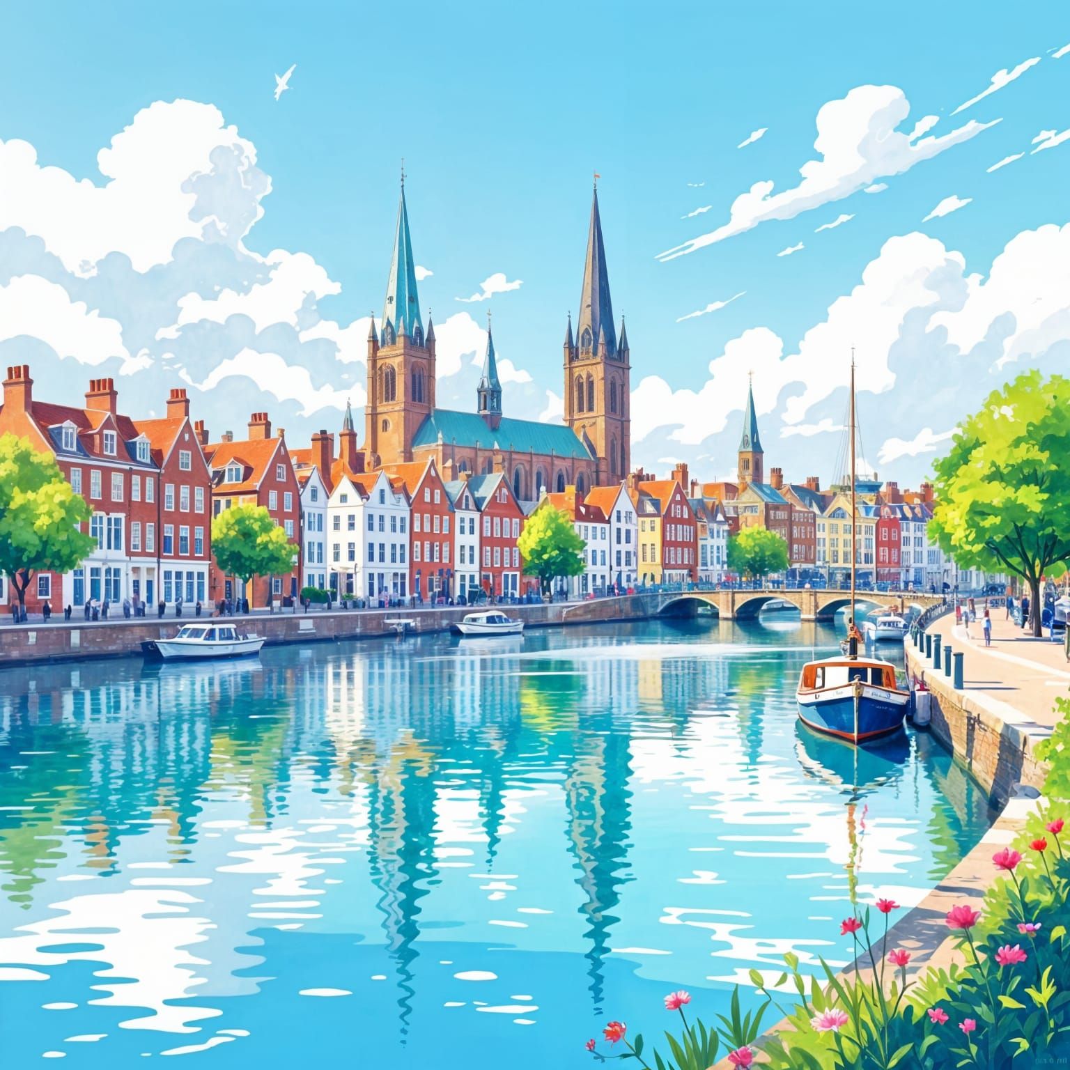 Southampton England Watercolor Cityscape