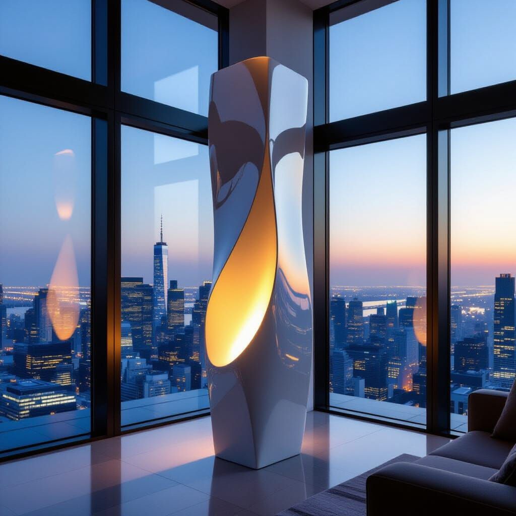 Abstract Sculpture in Luxurious Modern Living Room