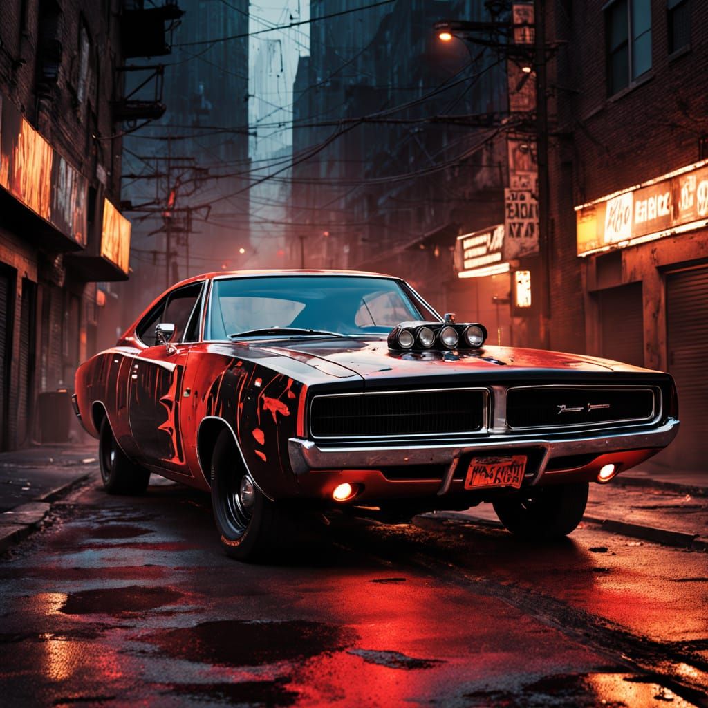 Bold Dodge Charger with Gritty Blood Splatter Paintwork