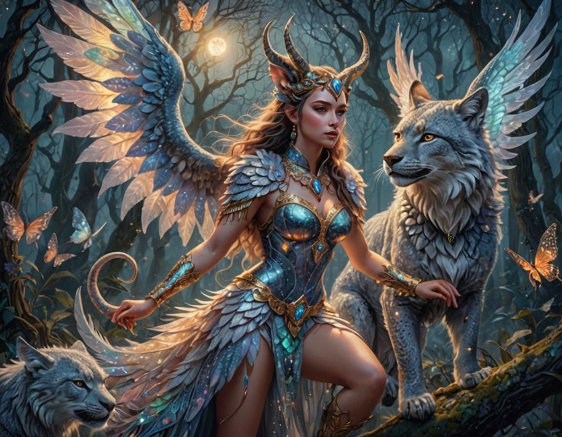 Dreamlike Surrealist Chimera Girl in Mixed Media