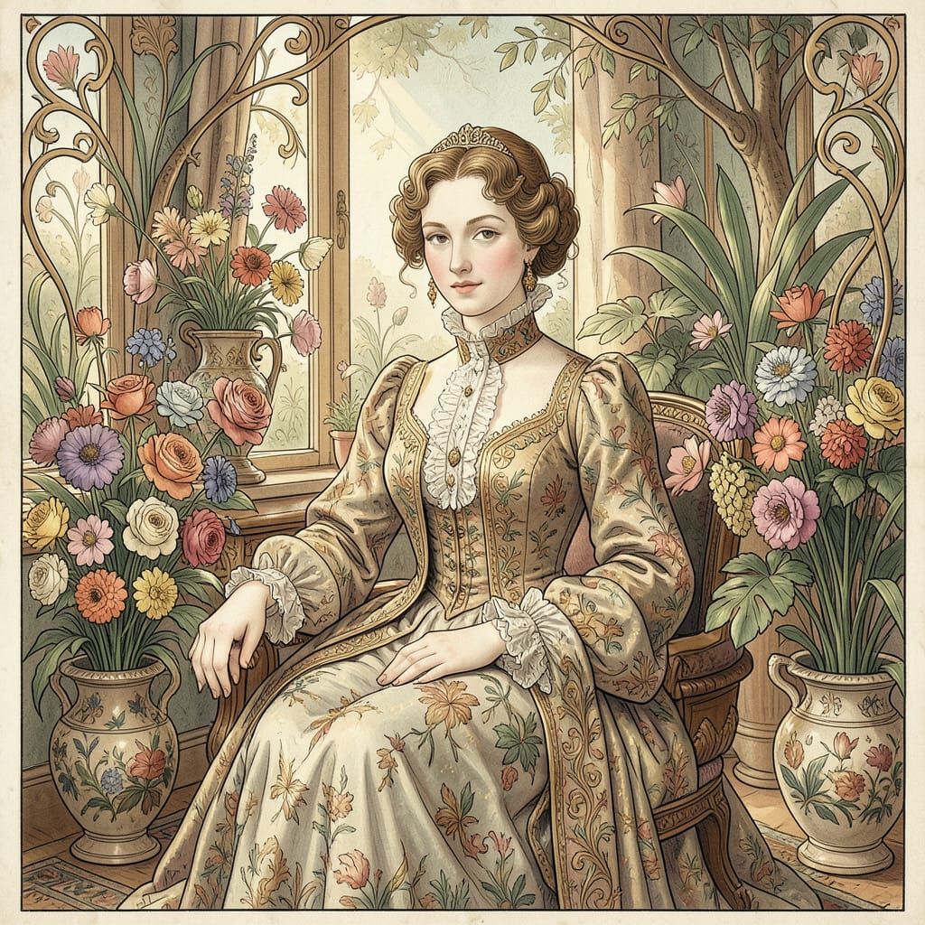 Victorian Aristocrat Portrait in Art Nouveau Style