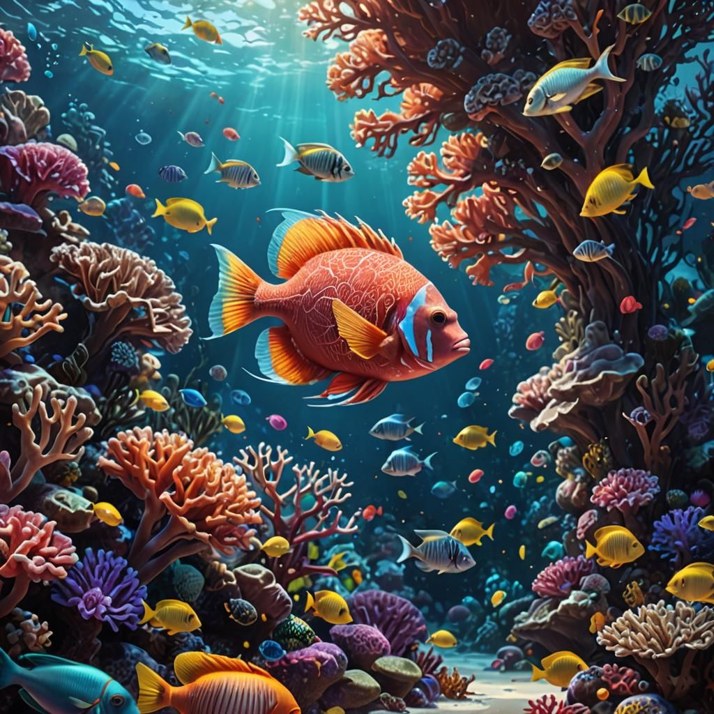 Vibrant Underwater Coral Reef with Tropical Fish