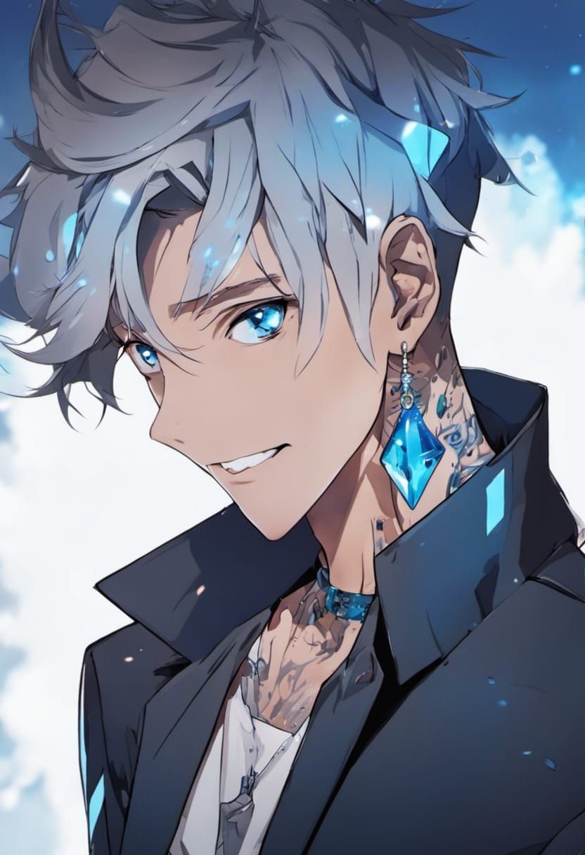 Man with Crystalline Aura and Intense Gaze