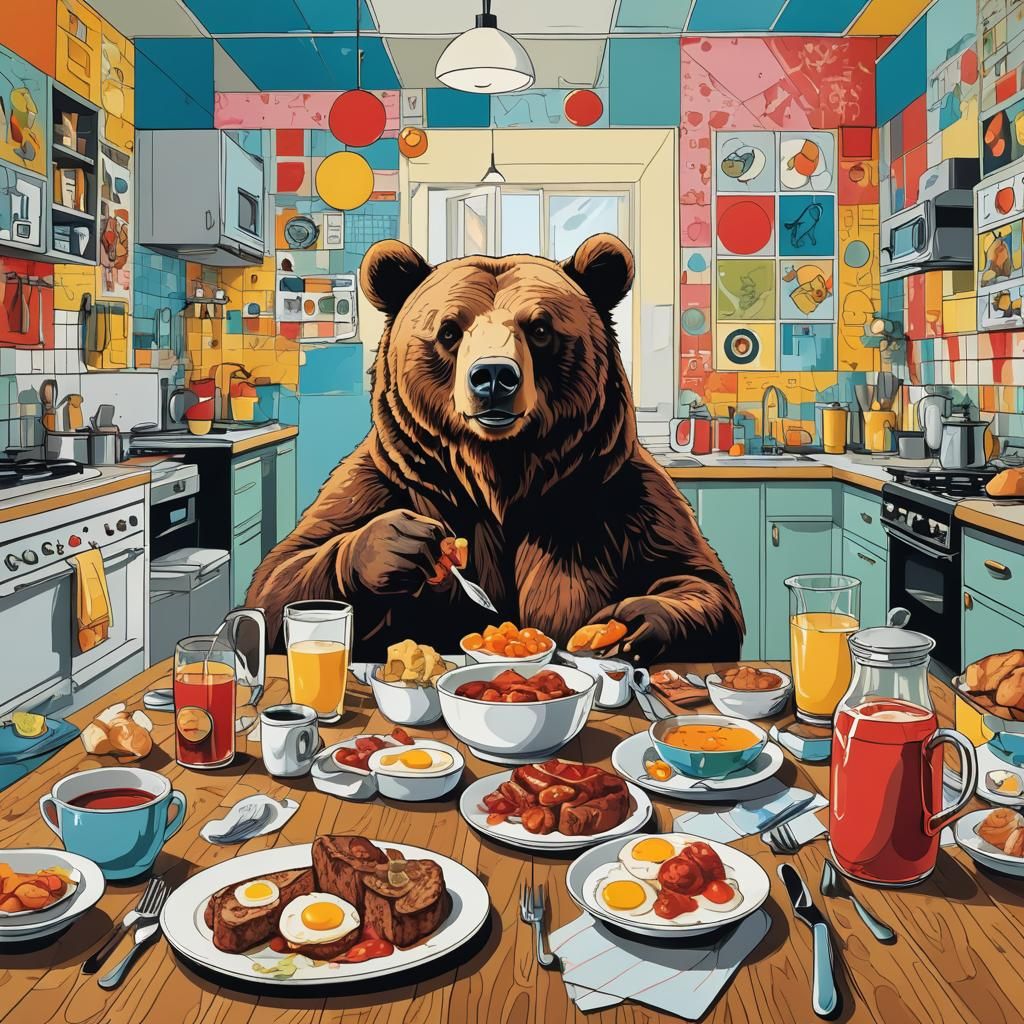 Bear Eats Breakfast: Pop Art Screen Print