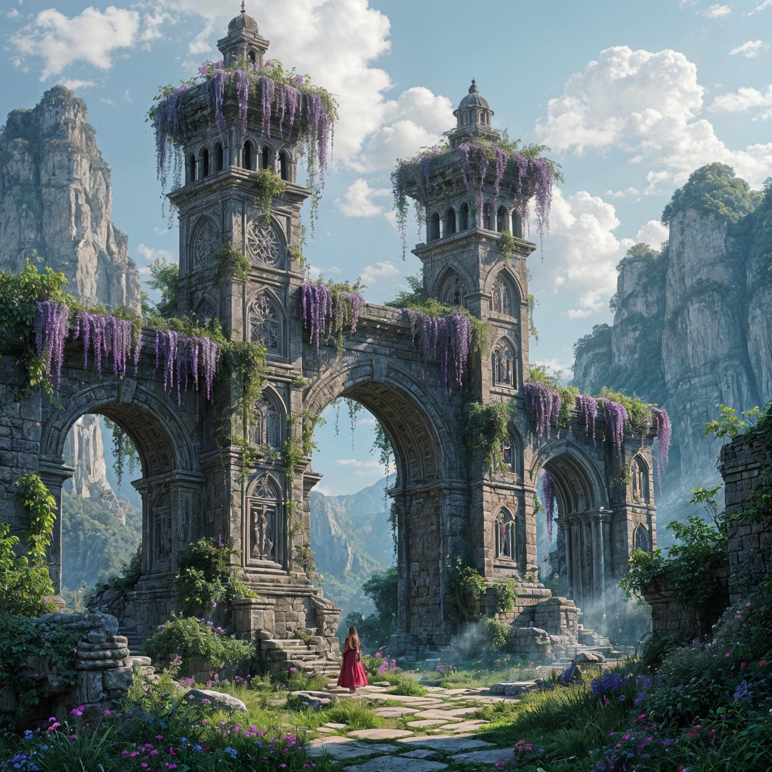 Dreamlike Ancient Architecture in Twilight Hues