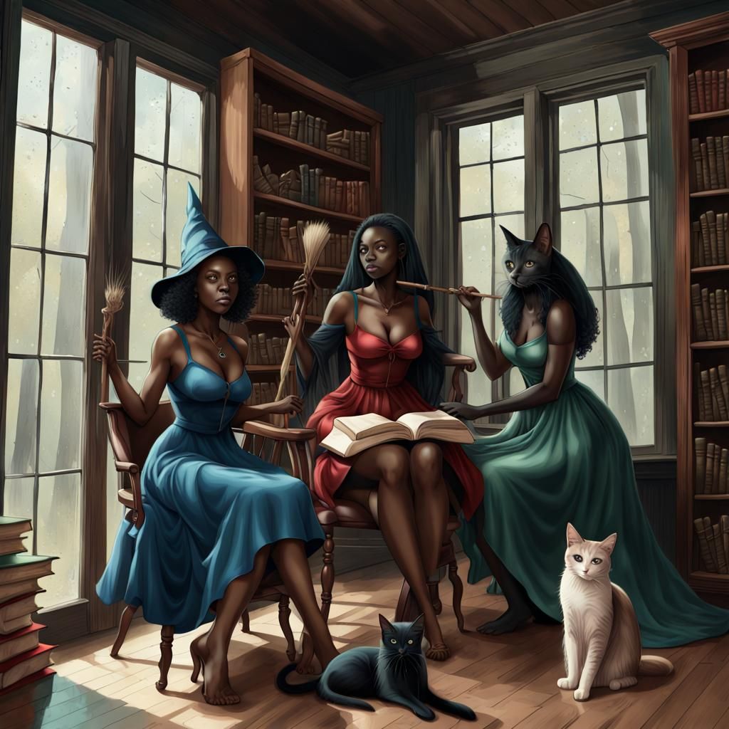 Three Black Witches Casting Spells: Splash Art