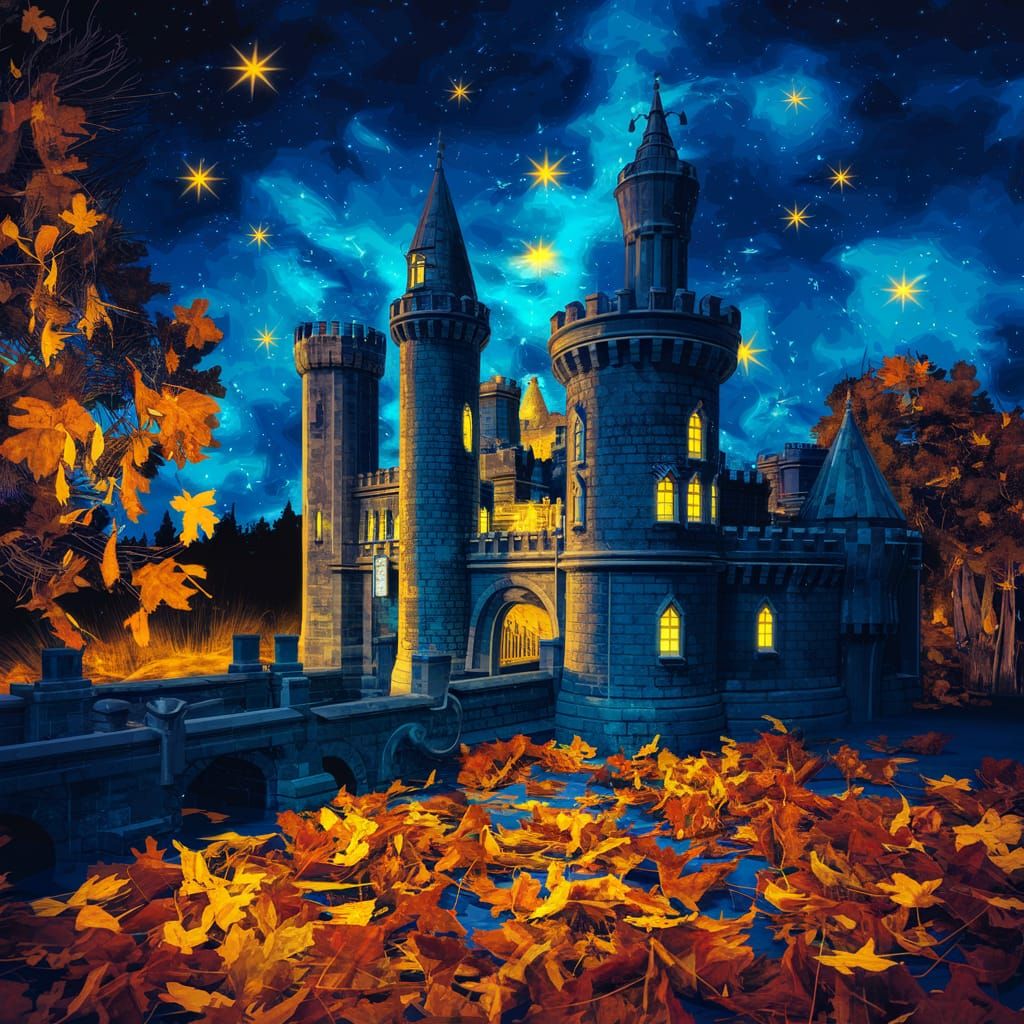 Fantastical Starry Night Autumn Castle