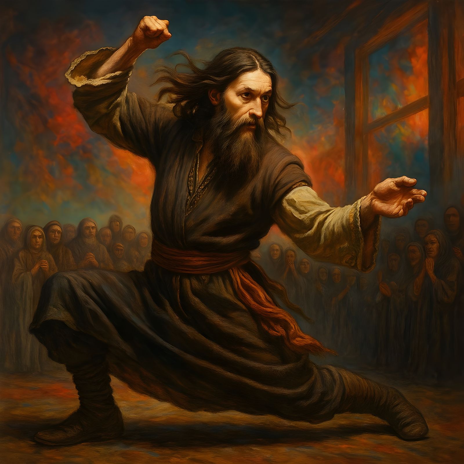Rasputin Dancing: Hyperrealistic Cinematic Film Still