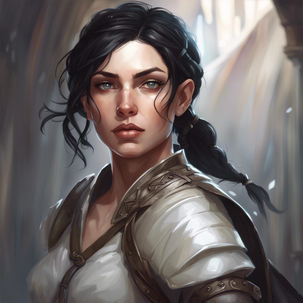 Half-Elf Fighter Portrait in Art Nouveau Style