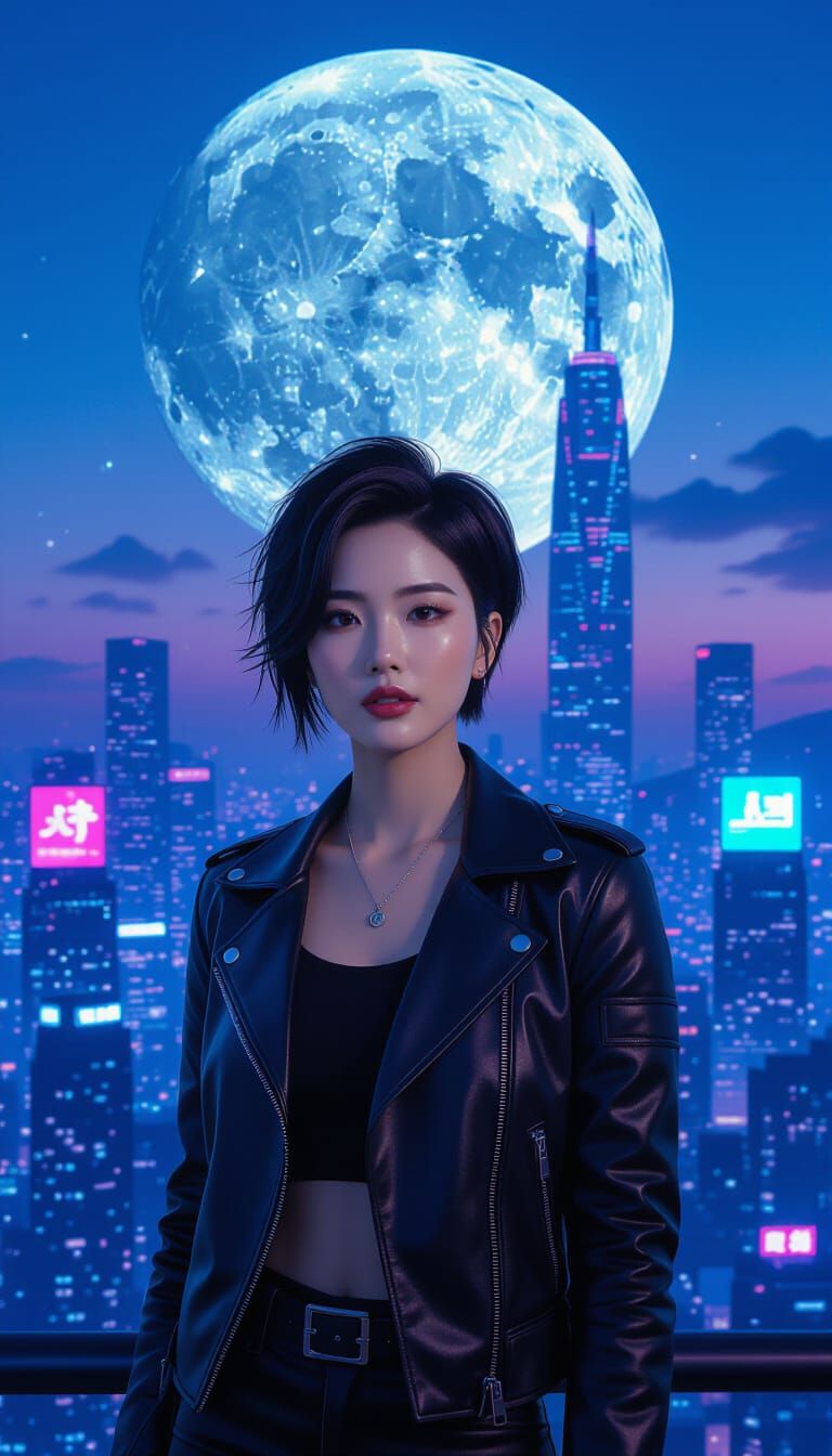 Lunar Cityscape Portrait in Retro-Futuristic Style