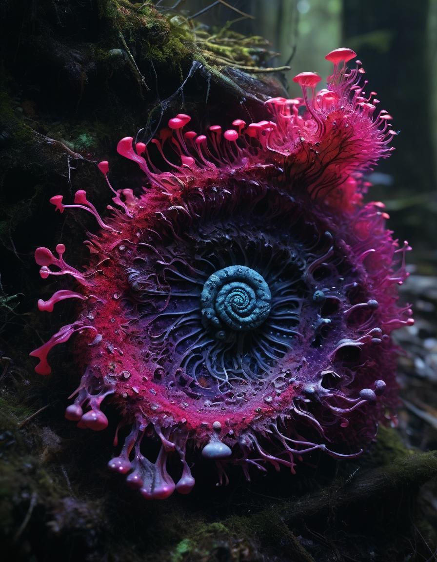 Bioluminescent Mold and Spiral Fungus Close-Up