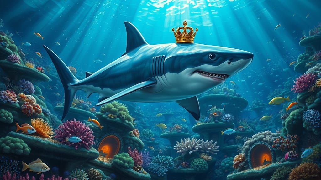 Majestic Shark in Coral Reef Kingdom Acrylic Painting