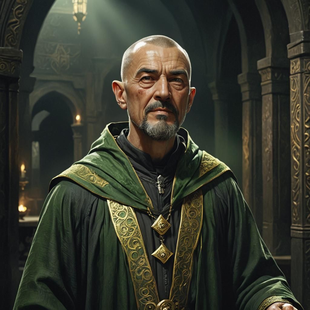 Unassuming One-Eyed Wizard in Dark Hall