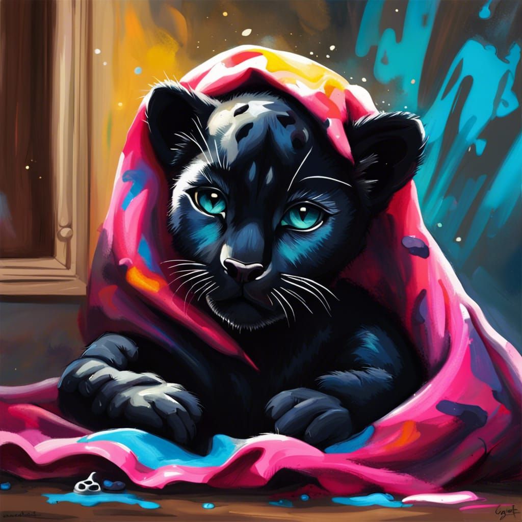 Adorable Baby Black Panther in Colorful Splash Art
